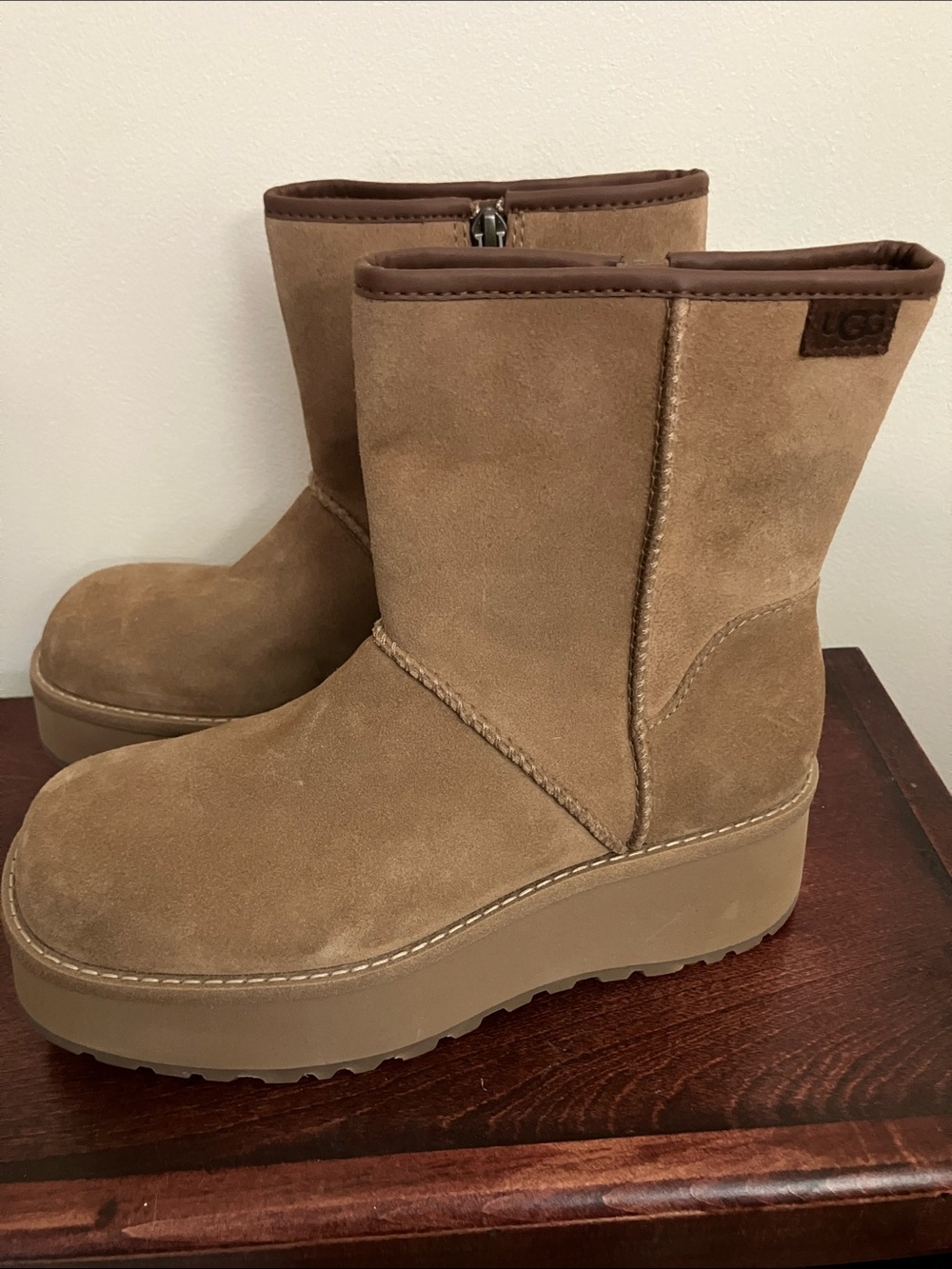 UGG Women's Tan Suede Platform Ankle Boots